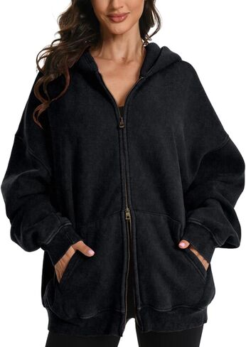 FAIABLE Womens Mens Zip Up Hoodie Oversized Acid Wash Hoodies Heavyweight Distress Cotton Fleece Zipper Hoodie Vintage in Kuwait