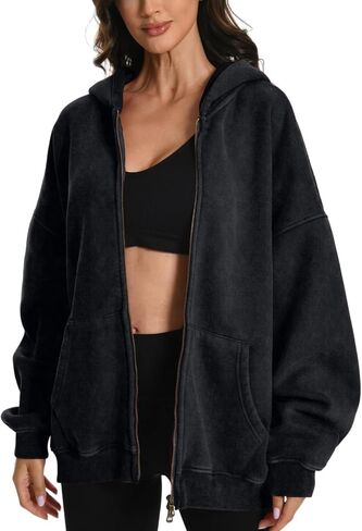 FAIABLE Womens Mens Zip Up Hoodie Oversized Acid Wash Hoodies Heavyweight Distress Cotton Fleece Zipper Hoodie Vintage in Kuwait