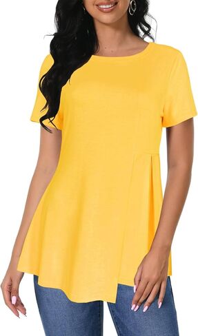 Afibi Women's Short Sleeve Tops for Women Crewneck Casual Pleated Tunic Tops Loose Fit Shirts Blouses in Saudi Arabia