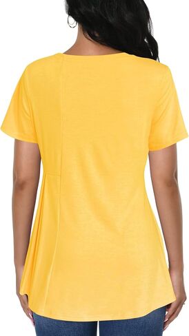Afibi Women's Short Sleeve Tops for Women Crewneck Casual Pleated Tunic Tops Loose Fit Shirts Blouses in Saudi Arabia