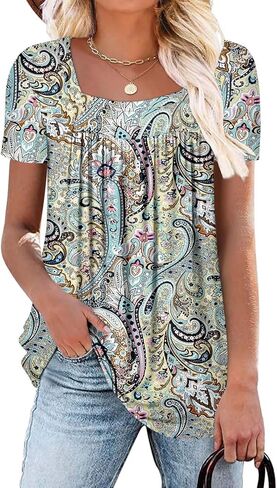 Zolucky Womens Plus Size Short Sleeve Boho Tops Strendy Sterts Lourd Fit Blouse Summer Tunic Top for Women S-3XL in Kuwait