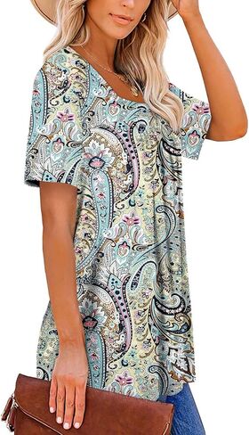 Zolucky Womens Plus Size Short Sleeve Boho Tops Strendy Sterts Lourd Fit Blouse Summer Tunic Top for Women S-3XL in Kuwait