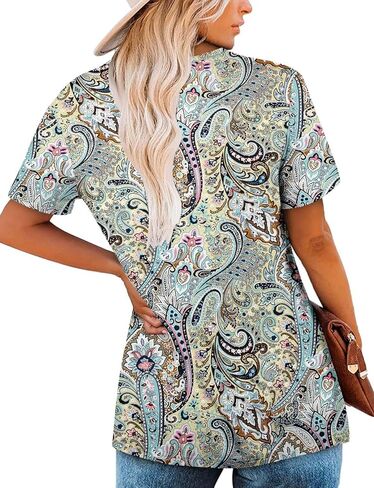 Zolucky Womens Plus Size Short Sleeve Boho Tops Strendy Sterts Lourd Fit Blouse Summer Tunic Top for Women S-3XL in Kuwait
