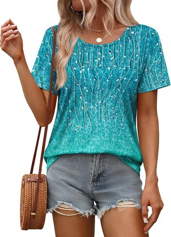 OFEEFAN Women's Clothing Trendy Short Sleeve Summer Tops Dressy Casual Crewneck T Shirts Plus Size Spring Clothes Loose Fit in Saudi Arabia