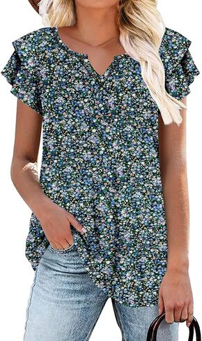 ZOLUCKY Womens Plus Size Short Sleeve Boho Tops Trendy Shirts Loose Fit Blouse Summer Tunic Top for Women S-3XL in Saudi Arabia