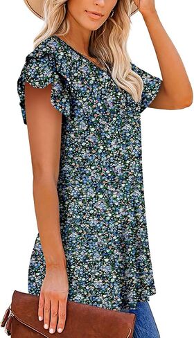 ZOLUCKY Womens Plus Size Short Sleeve Boho Tops Trendy Shirts Loose Fit Blouse Summer Tunic Top for Women S-3XL in Saudi Arabia
