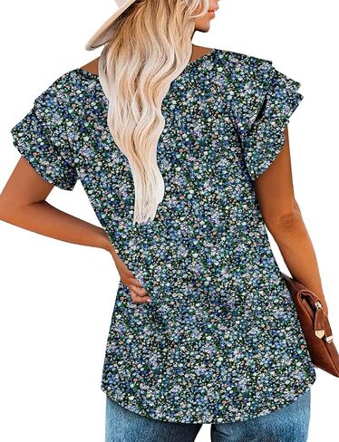 ZOLUCKY Womens Plus Size Short Sleeve Boho Tops Trendy Shirts Loose Fit Blouse Summer Tunic Top for Women S-3XL in Saudi Arabia