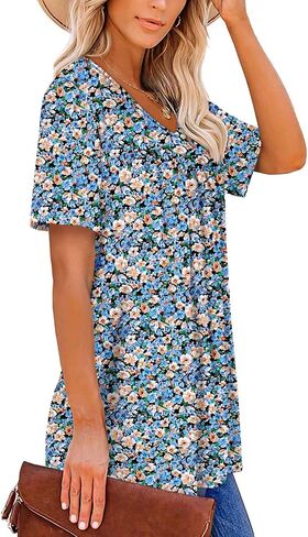 ZOLUCKY Womens Plus Size Short Sleeve Boho Tops Trendy Shirts Loose Fit Blouse Summer Tunic Top for Women S-3XL in Saudi Arabia