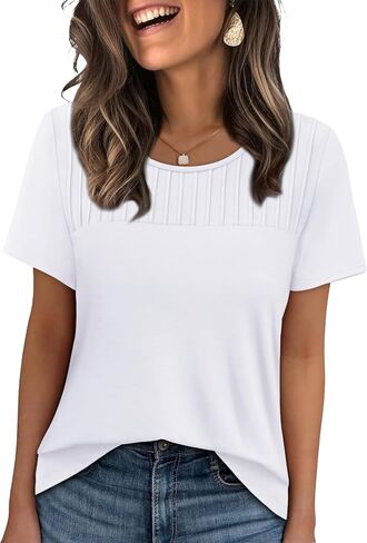 OFEEFAN Women's Clothing Trendy Short Sleeve Summer Tops Dressy Casual Crewneck T Shirts Plus Size Spring Clothes Loose Fit in Saudi Arabia