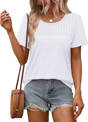 OFEEFAN Women's Clothing Trendy Short Sleeve Summer Tops Dressy Casual Crewneck T Shirts Plus Size Spring Clothes Loose Fit in Saudi Arabia