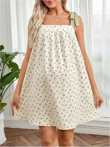 MakeMeChic Women's Maternity Dress Floral Tie Shoulder Sleeveless Pregnancy Dresses in Saudi Arabia