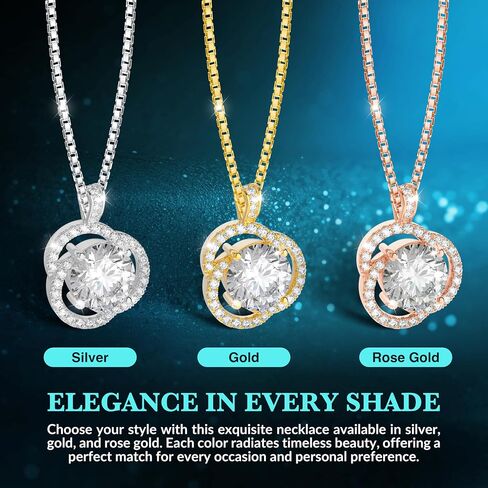 Moissanite Necklace for Women, 1ct 2ct 3ct, GRA Certified Rose Gold, Gold & Sterling Silver Swirling Moissanite Pendant Jewelry Gift for Her – Wife, Anniversary, Wedding, Valentine's Day, Birthday in Saudi Arabia
