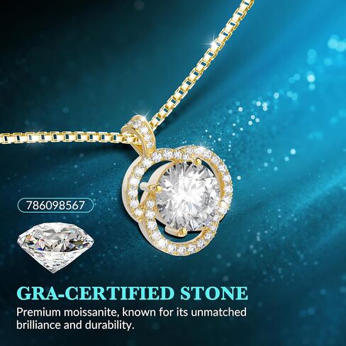 Moissanite Necklace for Women, 1ct 2ct 3ct, GRA Certified Rose Gold, Gold & Sterling Silver Swirling Moissanite Pendant Jewelry Gift for Her – Wife, Anniversary, Wedding, Valentine's Day, Birthday in Saudi Arabia