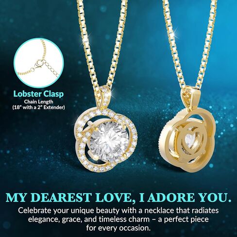 Moissanite Necklace for Women, 1ct 2ct 3ct, GRA Certified Rose Gold, Gold & Sterling Silver Swirling Moissanite Pendant Jewelry Gift for Her – Wife, Anniversary, Wedding, Valentine's Day, Birthday in Saudi Arabia