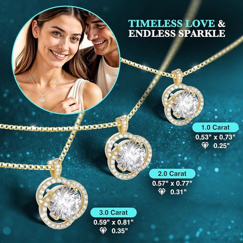 Moissanite Necklace for Women, 1ct 2ct 3ct, GRA Certified Rose Gold, Gold & Sterling Silver Swirling Moissanite Pendant Jewelry Gift for Her – Wife, Anniversary, Wedding, Valentine's Day, Birthday in Saudi Arabia