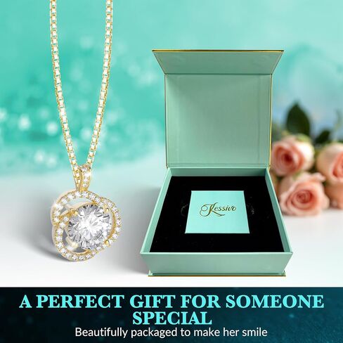 Moissanite Necklace for Women, 1ct 2ct 3ct, GRA Certified Rose Gold, Gold & Sterling Silver Swirling Moissanite Pendant Jewelry Gift for Her – Wife, Anniversary, Wedding, Valentine's Day, Birthday in Saudi Arabia