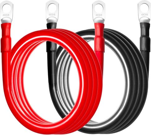 MILAPEAK 4 AWG Battery Cables, 4 Feet 4 Gauge Marine Battery Inverter Cable Set With 3/8" Terminals Lugs (Positive and Negative) for Solar, Rv, Car, Boat, Motorcycle, Automotive (Black and Red) in Kuwait