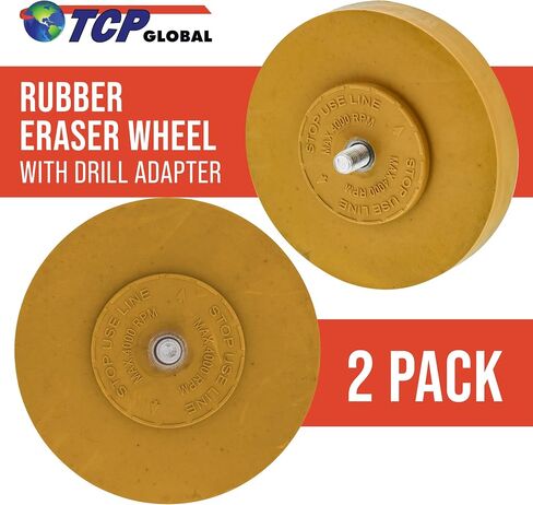 TCP Global Rubber Eraser Wheel مع محول الحفر (Pack of 4) Remover Remover Wheel - أداة إزالة الملصقات - إزالة pinstripe - أداة إزالة الشعار - تزيل المواد اللاصقة على السيارة والسيارات والقوارب و RV & Signs in Kuwait