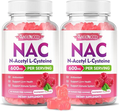 2 Pack Nac Gummies ، N acetyl cysteine ​​600mg NAC ملحق لمضادات الأكسدة ودعم المناعة ، صحة الرئة والكبد ، نكهة التوت الخالية من السكر ، 120 عدد in Kuwait