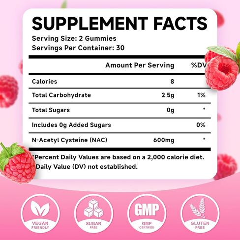 2 Pack Nac Gummies ، N acetyl cysteine ​​600mg NAC ملحق لمضادات الأكسدة ودعم المناعة ، صحة الرئة والكبد ، نكهة التوت الخالية من السكر ، 120 عدد in Kuwait