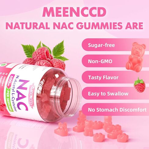 2 Pack Nac Gummies ، N acetyl cysteine ​​600mg NAC ملحق لمضادات الأكسدة ودعم المناعة ، صحة الرئة والكبد ، نكهة التوت الخالية من السكر ، 120 عدد in Kuwait