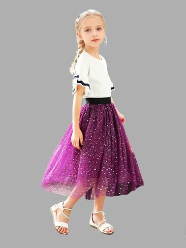 Jastore Girls Tulle Tulle تنانير A-Line Mesh Skirt Long Tutu Chairts Dress Stars Seleds Tutu Skirt for Toddler Girls in Kuwait