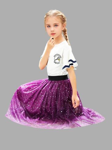 Jastore Girls Tulle Tulle تنانير A-Line Mesh Skirt Long Tutu Chairts Dress Stars Seleds Tutu Skirt for Toddler Girls in Kuwait
