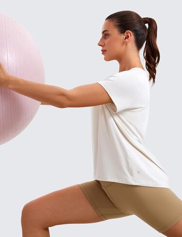CRZ Yoga Short Sleeve Yoga Tops for Women Soft Lose Dressy Dismaly Flowy Crew Neck Stirt T-Shirt T-Shirt in Saudi Arabia