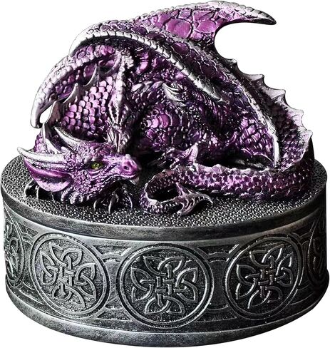Dragon Statue Jewelry Box - Medieval Fantasy Myth with Cover Treasure Box, Dragon Statue Decoration Collection Gift Box (Purple) in Kuwait