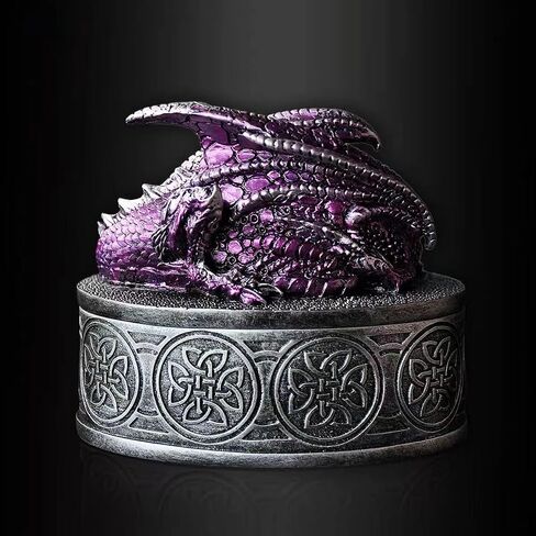 Dragon Statue Jewelry Box - Medieval Fantasy Myth with Cover Treasure Box, Dragon Statue Decoration Collection Gift Box (Purple) in Kuwait