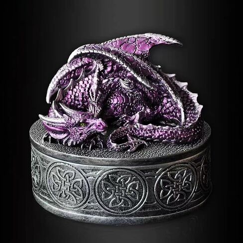Dragon Statue Jewelry Box - Medieval Fantasy Myth with Cover Treasure Box, Dragon Statue Decoration Collection Gift Box (Purple) in Kuwait