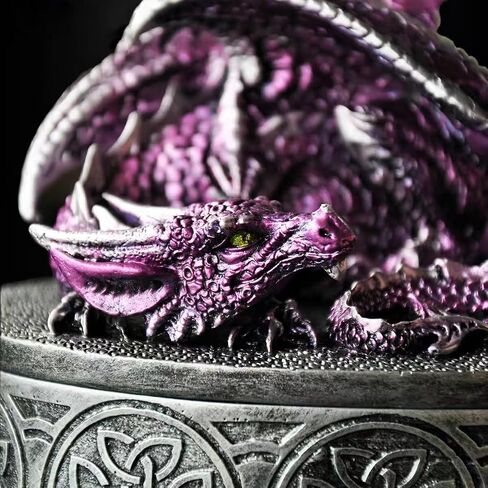 Dragon Statue Jewelry Box - Medieval Fantasy Myth with Cover Treasure Box, Dragon Statue Decoration Collection Gift Box (Purple) in Kuwait