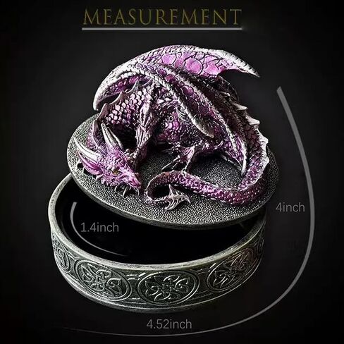 Dragon Statue Jewelry Box - Medieval Fantasy Myth with Cover Treasure Box, Dragon Statue Decoration Collection Gift Box (Purple) in Kuwait