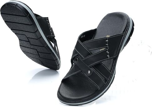 MGGMOKAY Men's Slide Sandal Mens Leather Sandals Comfortable Lightweight Summer Casual Beach Slides for Men in Saudi Arabia