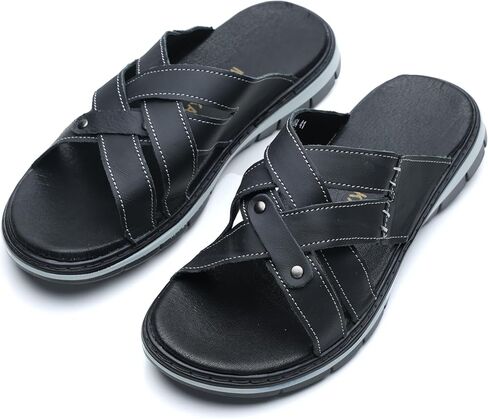 MGGMOKAY Men's Slide Sandal Mens Leather Sandals Comfortable Lightweight Summer Casual Beach Slides for Men in Saudi Arabia