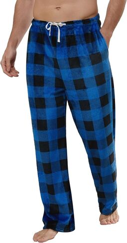 Vulcanodon Mens Flannel Pajama Pants Soft Fleece Plaid Bottoms with Pockets Sleep Lounge PJ in Saudi Arabia