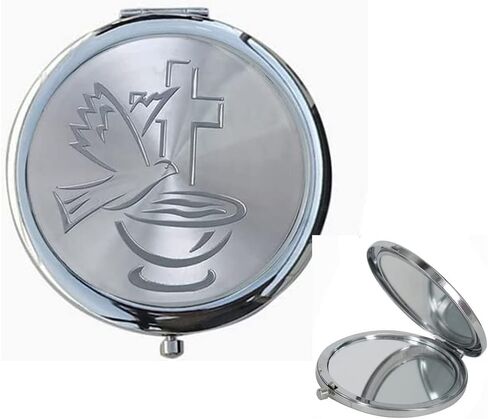 Baptism Favor First Communion Compact Mirror Christening Party Favor Holy Spirit Makeup Compact Recuerdos bautizo - (12 PCS) (Silver) in Saudi Arabia