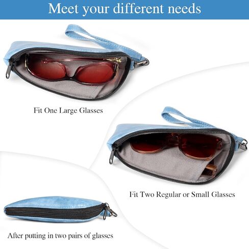 علبة نظارات Eyeglass المزدوجة ، ناعم بولي ناعم ثنائي السفر ، حقيبة حقيبة منظمات نظارة شمسية مع سوستة للرجال نساء in Kuwait