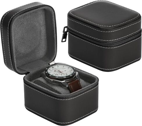 Single Watch Box, Small Watch Travel Cases for Men Women, Portable Zipper Wristwatches Storage Holder Boxes with Removable Pillow (Black) in Kuwait