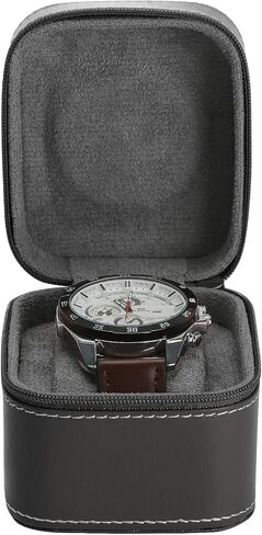 Single Watch Box, Small Watch Travel Cases for Men Women, Portable Zipper Wristwatches Storage Holder Boxes with Removable Pillow (Black) in Kuwait