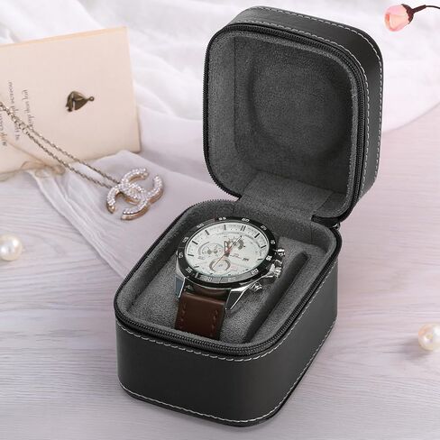 Single Watch Box, Small Watch Travel Cases for Men Women, Portable Zipper Wristwatches Storage Holder Boxes with Removable Pillow (Black) in Kuwait