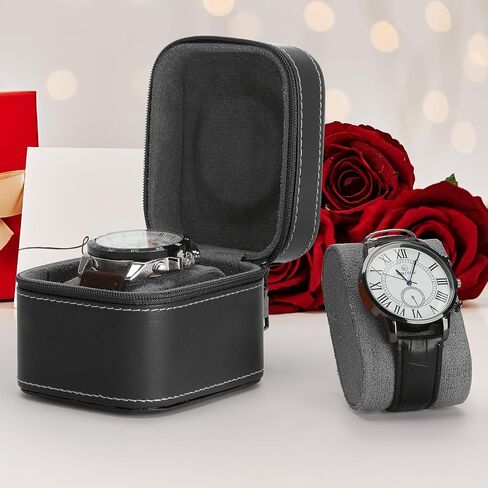 Single Watch Box, Small Watch Travel Cases for Men Women, Portable Zipper Wristwatches Storage Holder Boxes with Removable Pillow (Black) in Kuwait