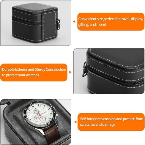 Single Watch Box, Small Watch Travel Cases for Men Women, Portable Zipper Wristwatches Storage Holder Boxes with Removable Pillow (Black) in Kuwait
