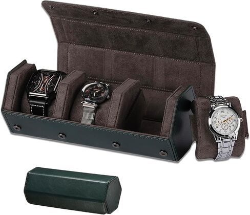 Watch Travel Case for Men: 3 حالة عرض منظم مراقبة الفتحات - حالة تخزين وسفر محمولة - Watch Roll تناسب جميع ساعات المعصم والساعات الذكية حتى 50 ملم in Kuwait