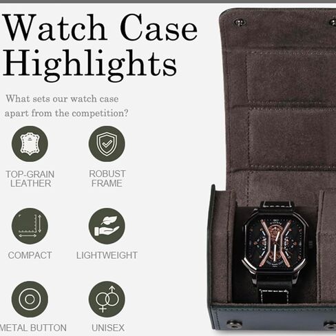 Watch Travel Case for Men: 3 حالة عرض منظم مراقبة الفتحات - حالة تخزين وسفر محمولة - Watch Roll تناسب جميع ساعات المعصم والساعات الذكية حتى 50 ملم in Kuwait