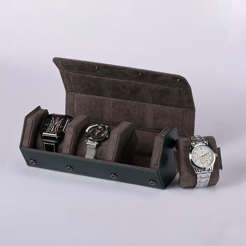 Watch Travel Case for Men: 3 حالة عرض منظم مراقبة الفتحات - حالة تخزين وسفر محمولة - Watch Roll تناسب جميع ساعات المعصم والساعات الذكية حتى 50 ملم in Kuwait