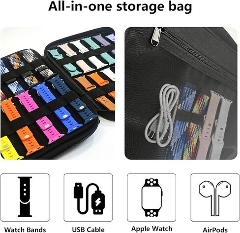 48 Slots Watch Bands Storage Bag, Watch Band Carrying Case Fit for Most Sizes of Watch Straps, Watch Band Holder Organizer,Bag Only (Black) in Kuwait