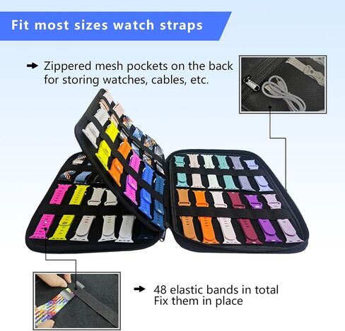 48 Slots Watch Bands Storage Bag, Watch Band Carrying Case Fit for Most Sizes of Watch Straps, Watch Band Holder Organizer,Bag Only (Black) in Kuwait