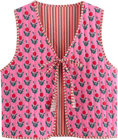 Wyeysyt Women's Cropped Floral Quilted Puffer Vest Printed Lightweight Sleeveless Padded Gilet Outwear in Saudi Arabia