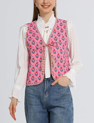 Wyeysyt Women's Cropped Floral Quilted Puffer Vest Printed Lightweight Sleeveless Padded Gilet Outwear in Saudi Arabia